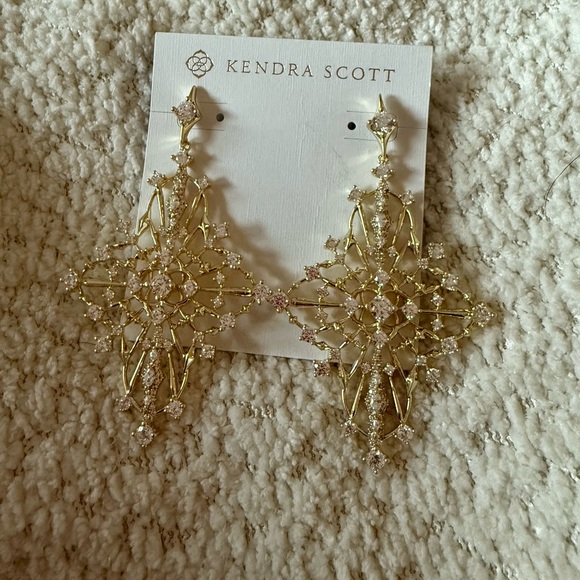 New Rosalie Gold Statement Earrings in White Crystal - Picture 4 of 5